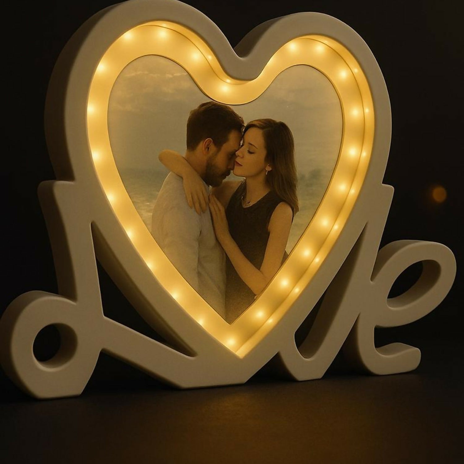 Heart Shape LED Photo Frame with Love Stand – Romantic Gift Frame