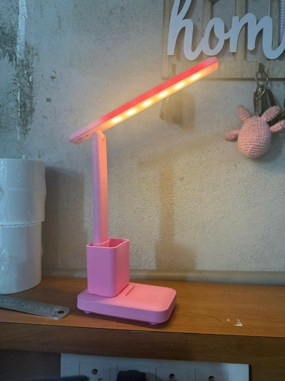 Pink LED Study Table Lamp with Pen Holder, Touch Control, 3 Light Modes