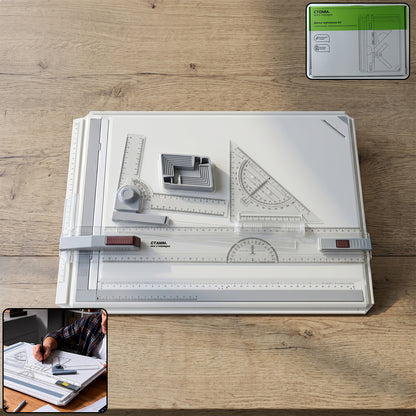 A3 portable drawing board with accessories, ideal for technical and artistic drafting.