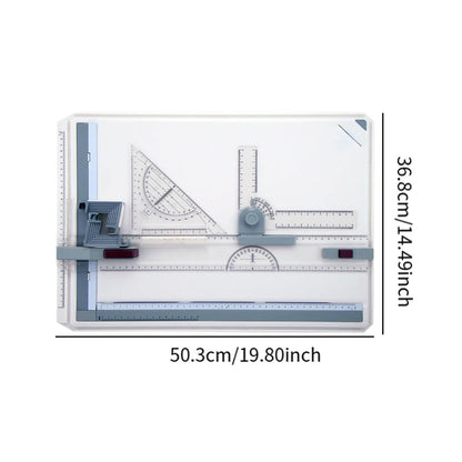 Top view of A3 drawing board set showing accessories for accurate drawing.