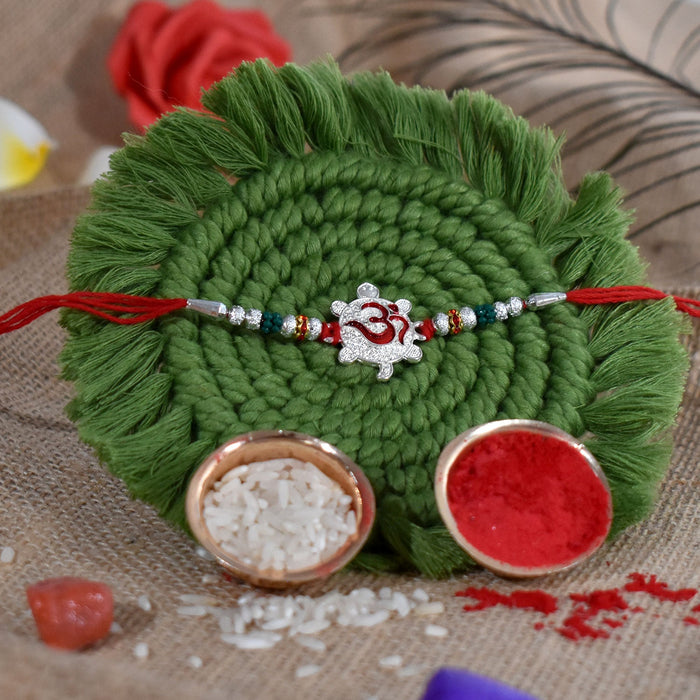 Stylish Floral Om Printed Rakhi with Beads for Raksha Bandhan