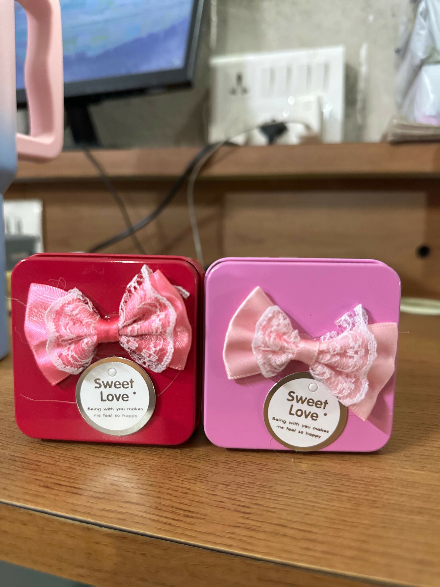 Mini gift box with bow for jewelry keepsakes in natural light