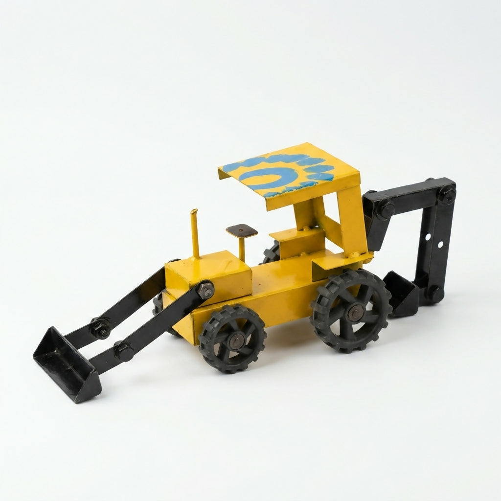 Detailed view of hand-painted emblem on metal JCB toy roof