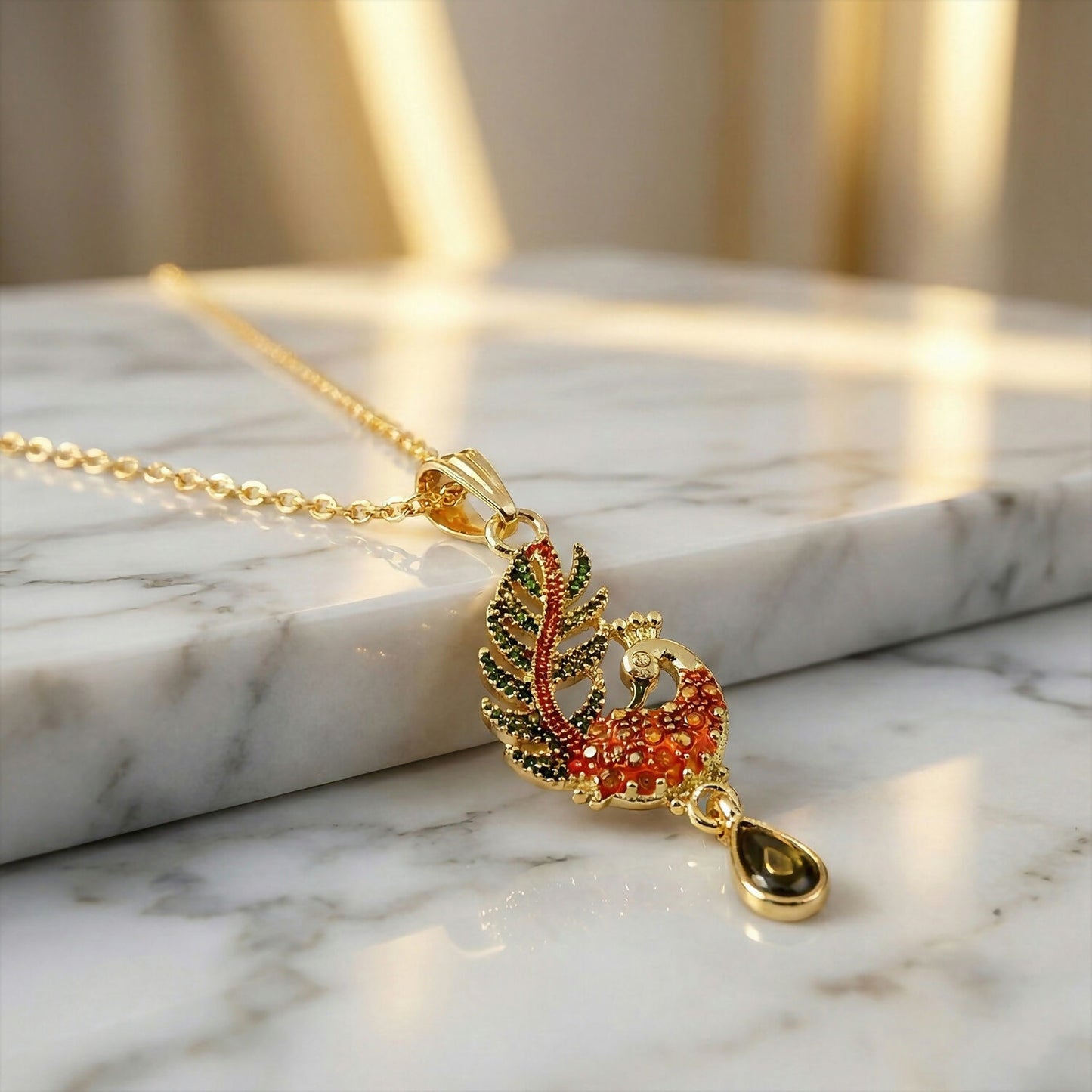 Graceful Peacock Motif Pendant Necklace with Chain for Women