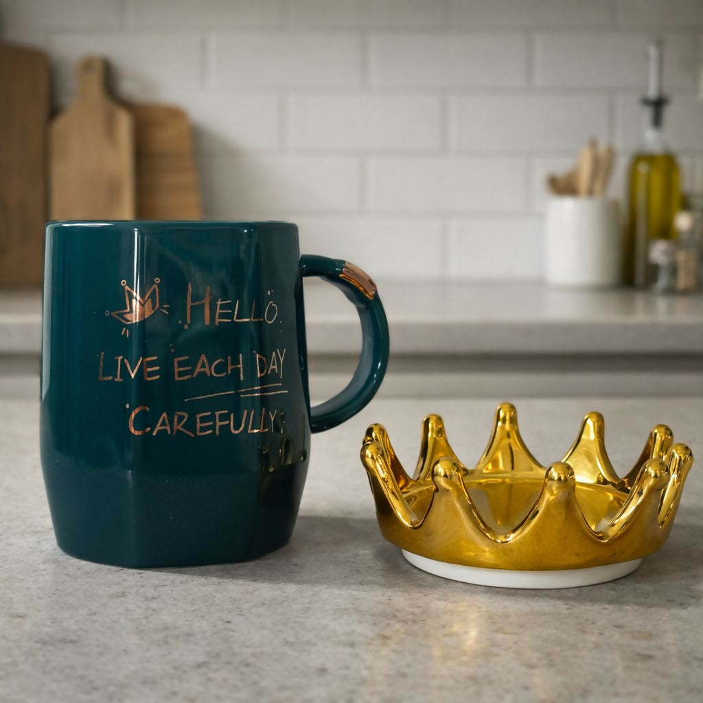 Ceramic Crown Lid Coffee Mug Stylish Motivational Tea Cup