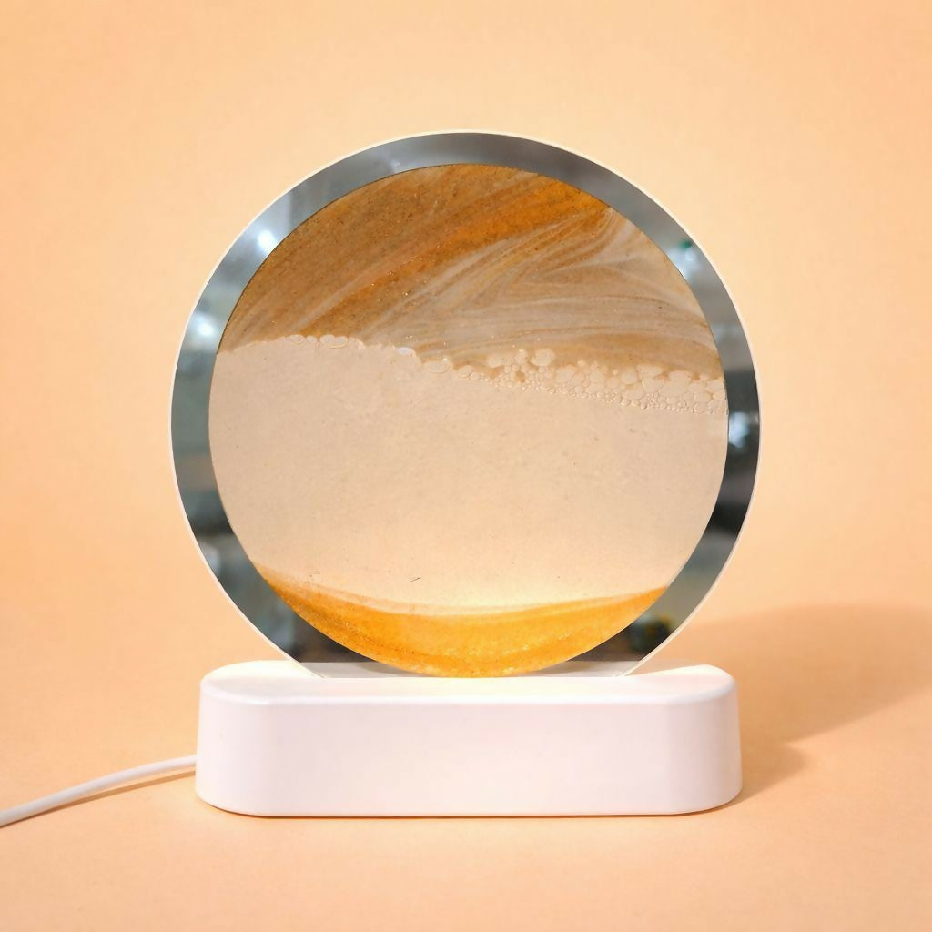 LED Round Static Orange Sand Art Lamp | Ambient Decorative Night Light Home Décor