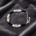 Black & White Pearl Style Beaded Bracelet with Metallic Clusters, Star Charm and Adjustable Closure