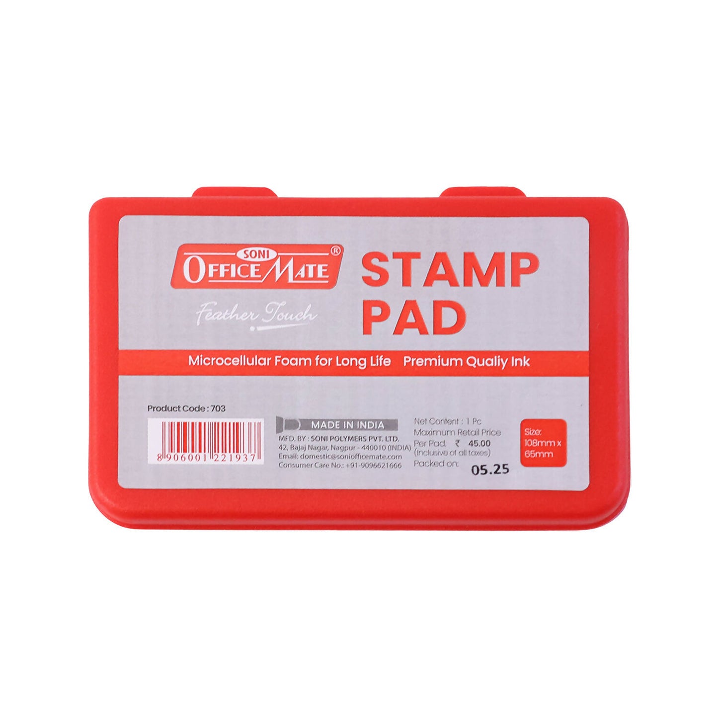OfficeMate Red Stamp Pad – Premium Microcellular Foam, Long-Life Ink (108×65 mm)