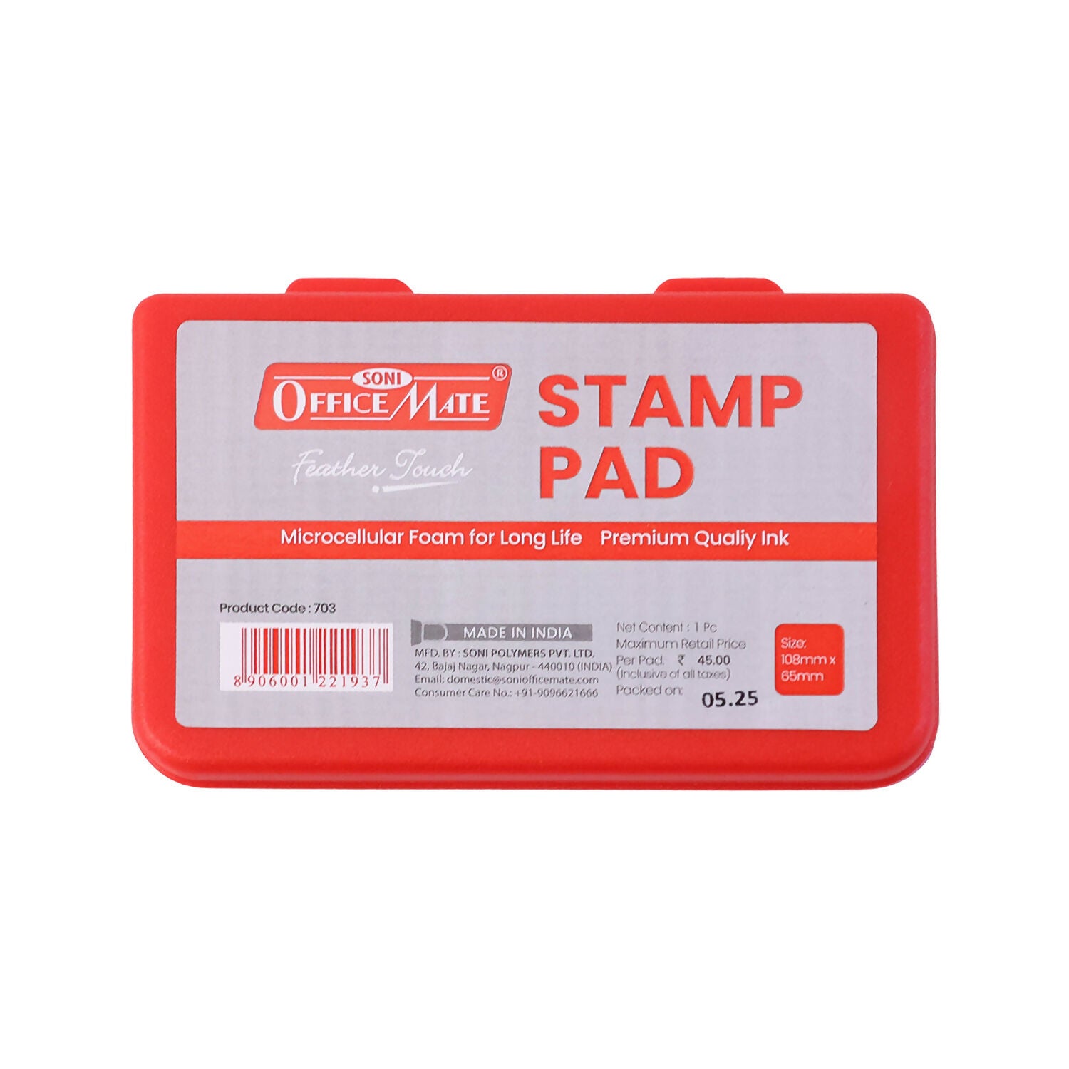 OfficeMate Red Stamp Pad – Premium Microcellular Foam, Long-Life Ink (108×65 mm)