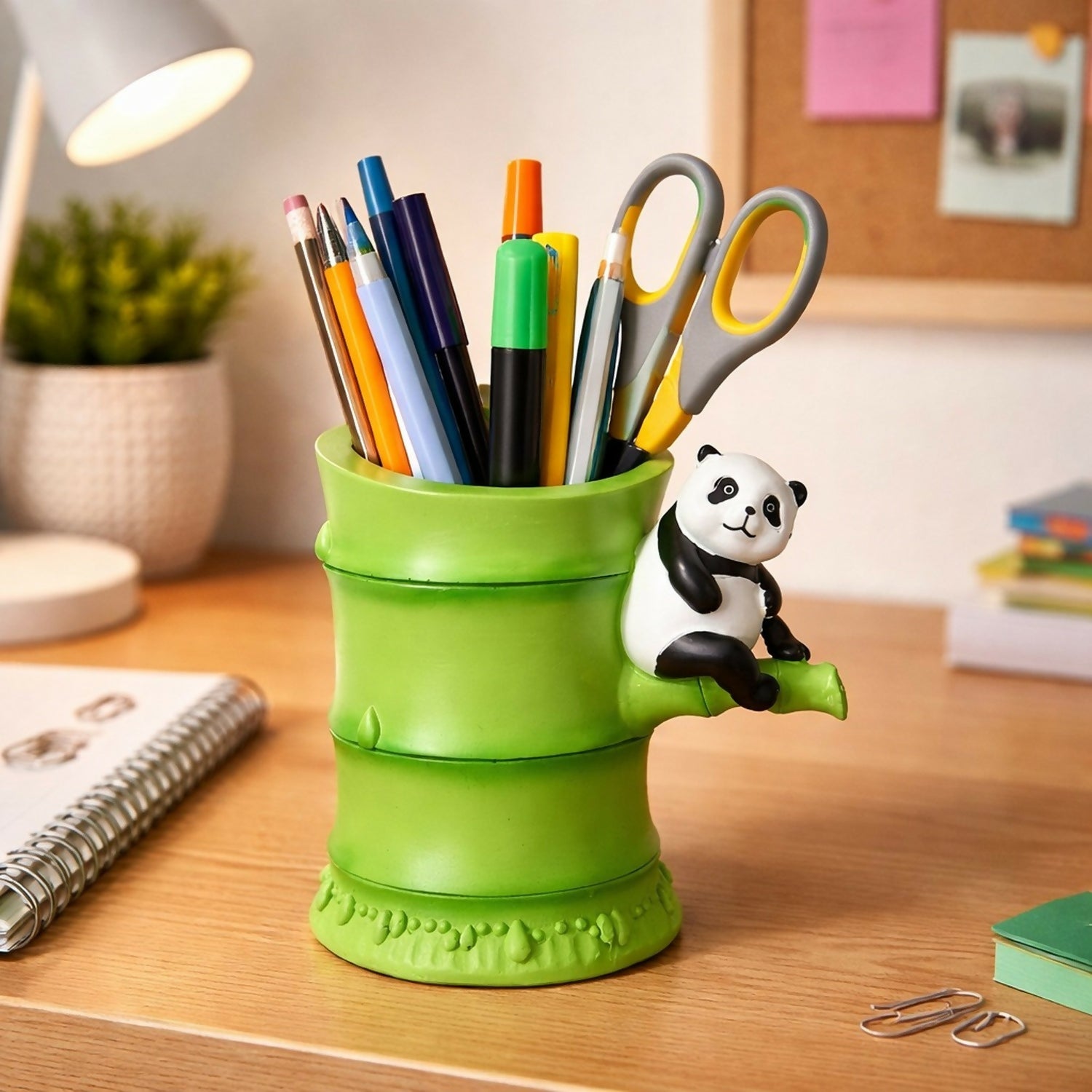 Cute Panda Bamboo Pen Stand Desk Organizer for Kids & Office Table
