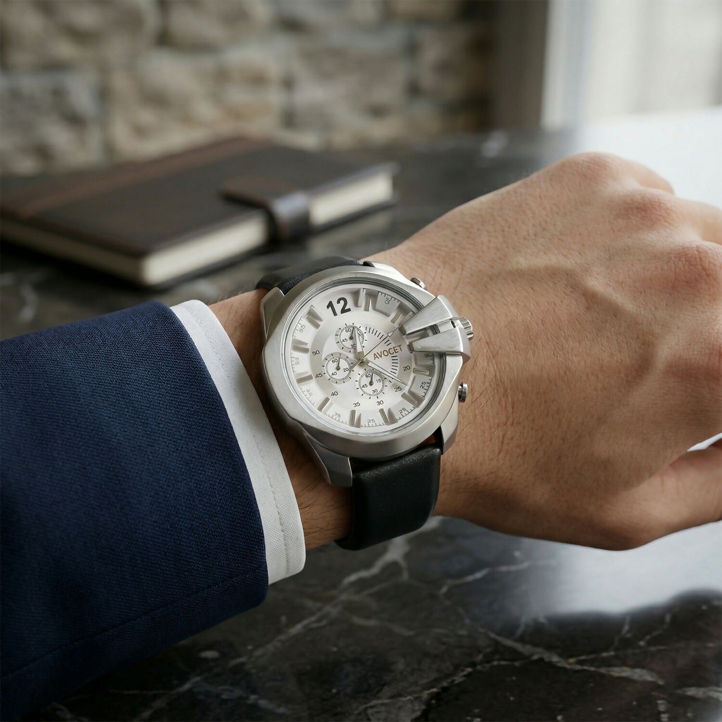 Premium Silver Chronograph Style Analog Wrist Watch with Black Strap for Men