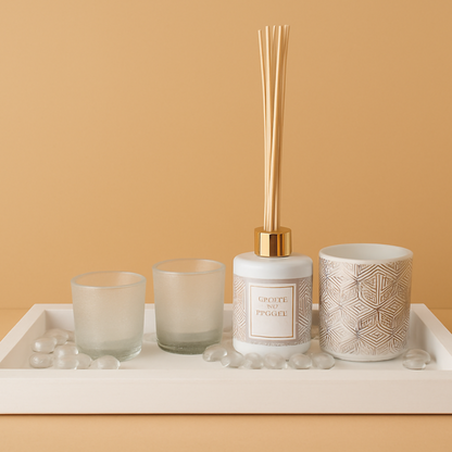 Aroma Premium 7-Piece Reed Diffuser & Scented Candle Gift Set | Home Fragrance Decor with Glass Tealight Holders | Relaxing Aromatherapy Set for Living Room, Bedroom & Office | Elegant Gifting Box for All Occasions