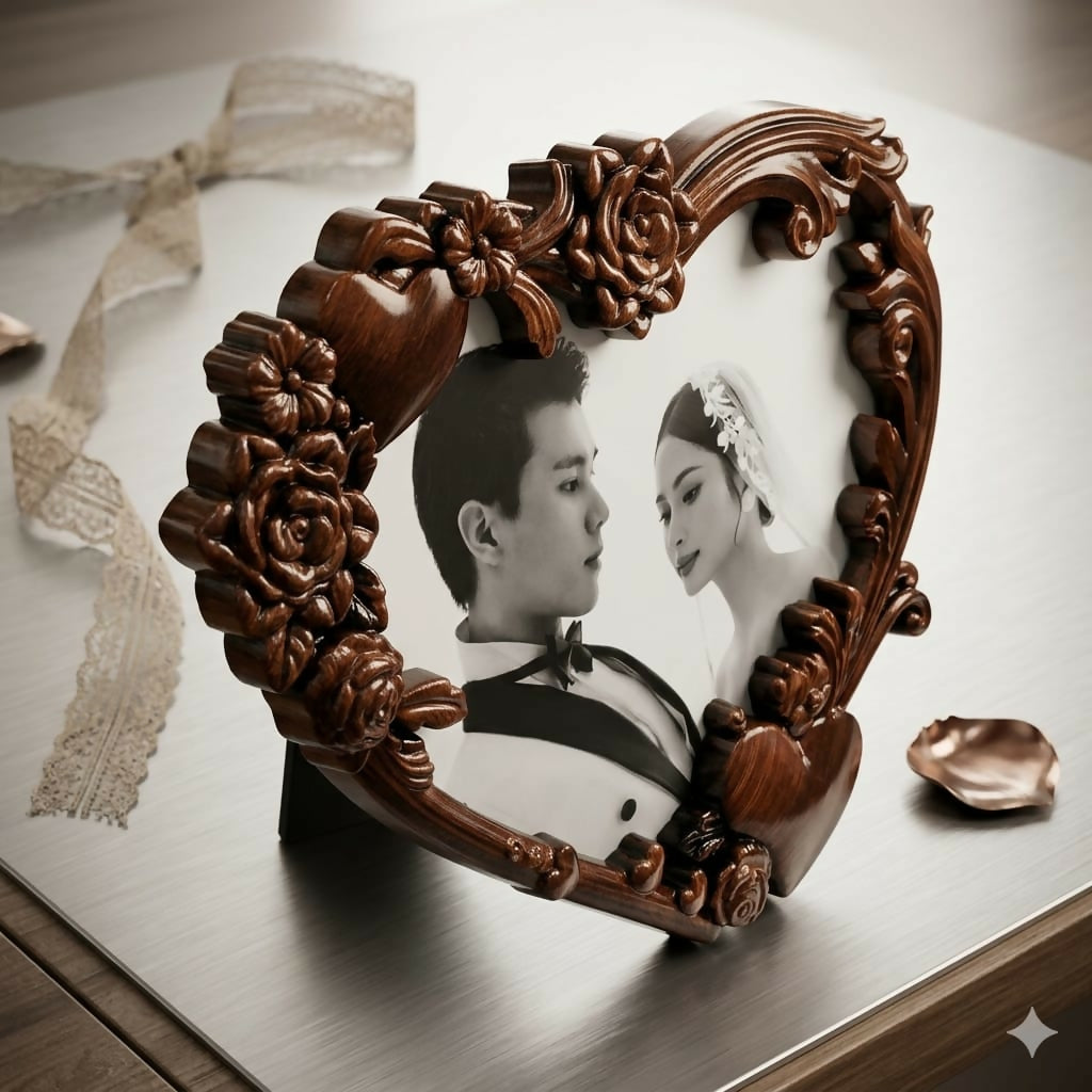 Vintage Heart-Shaped Photo Frame – Elegant Antique Finish for