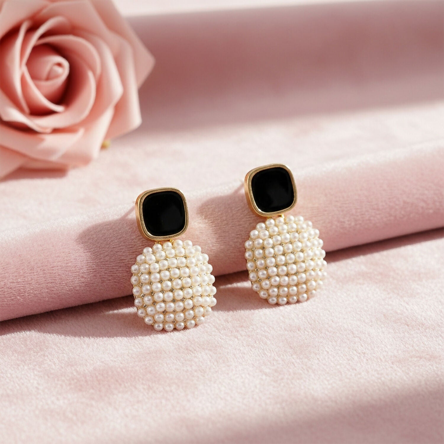 Elegant Black & Pearl Statement Drop Earrings for Women