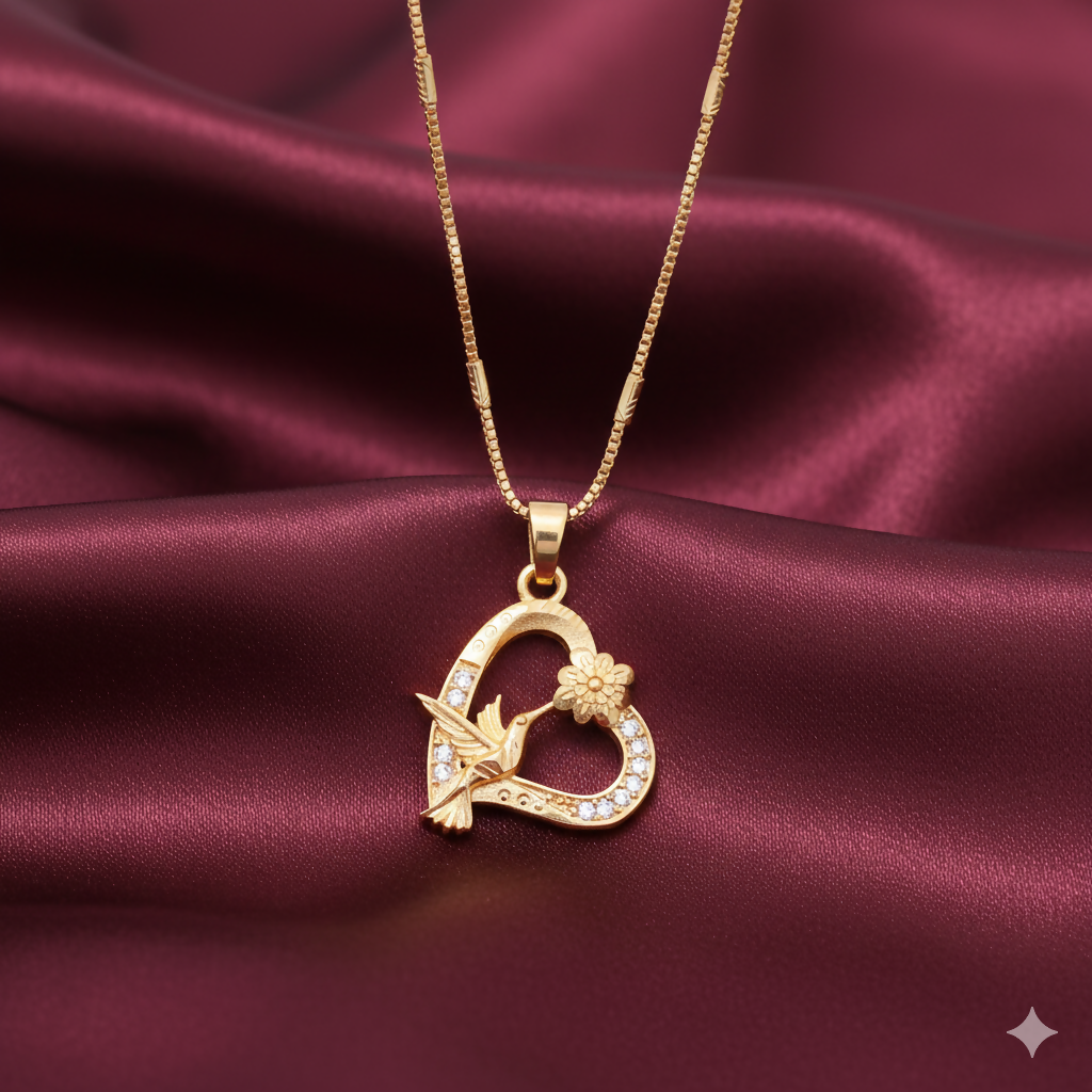 Gold pendant Heart Hummingbird Pendant Necklace