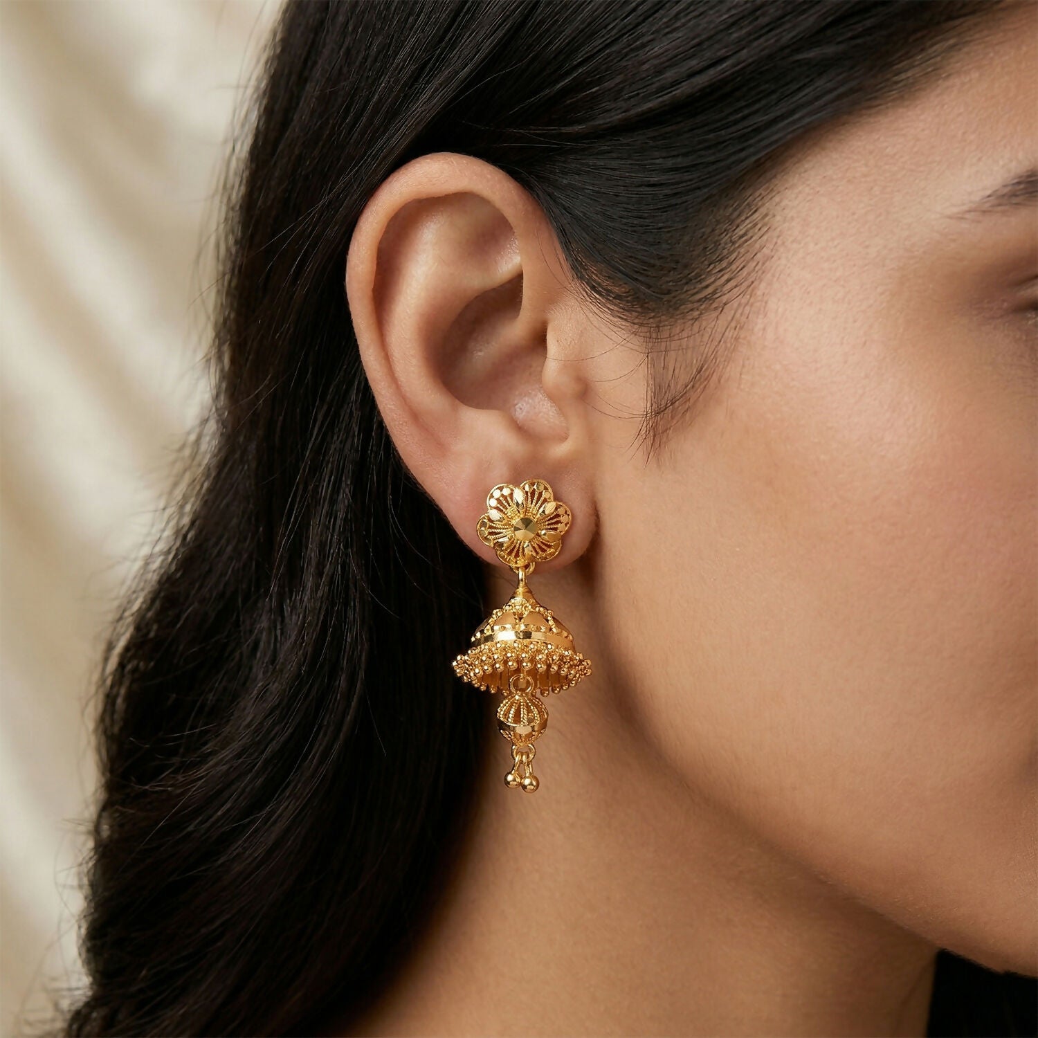 Designer Floral Top Gold Jhumka Earrings – Festive Collection