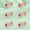 Rose Gold Nosepin Studs – Floral Design with Ruby Stones Combo Pack