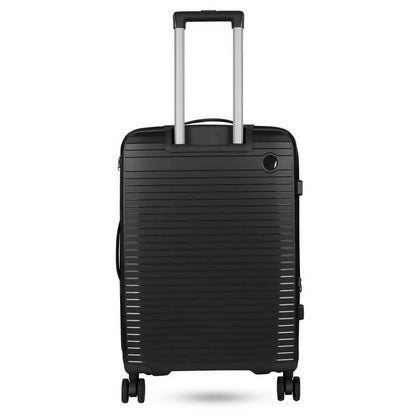 Close-up of 360-degree spinner wheel on 28-Inch hard shell luggage for smooth movement