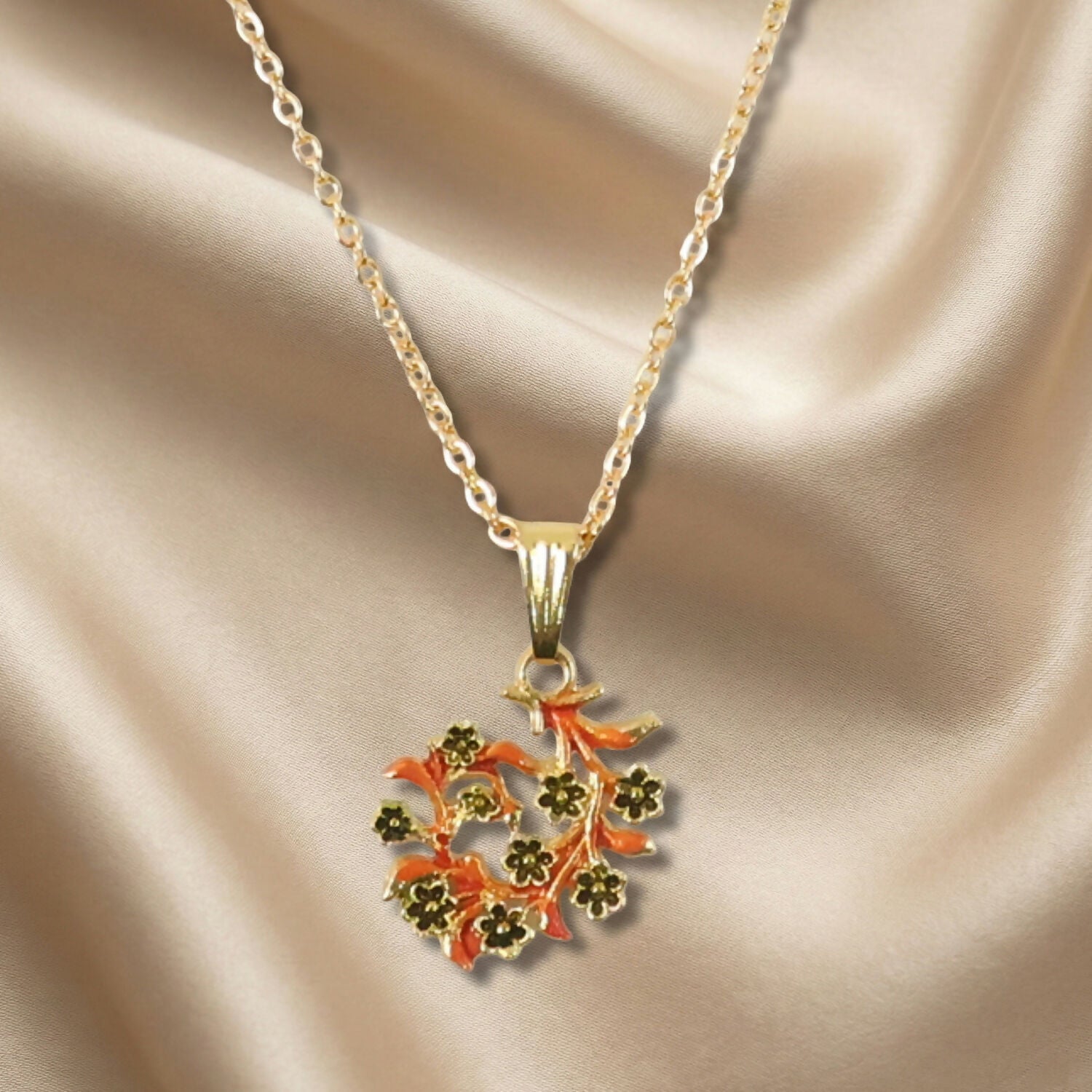 Traditional Floral Vine Design Pendant Necklace with Chain for Women