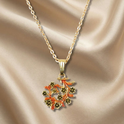 Traditional Floral Vine Design Pendant Necklace with Chain for Women