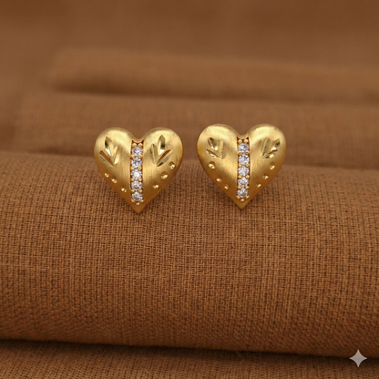 Gold Plated Heart Stud Earrings with AD for women and girls