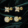 Gold Plated Flower Crystal Stud Earrings – Comfortable Flat Back Combo
