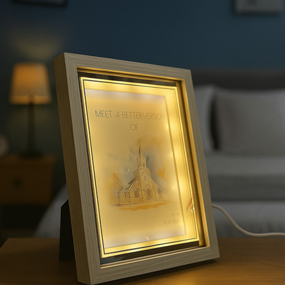 Motivational LED Light Frame with Wooden Finish | Warm Light Inspirational Quote Tabletop Decor for Bedroom, Office & Home | USB Powered Illuminated Art Frame for Positive Vibes, Gifting & Interior Decoration