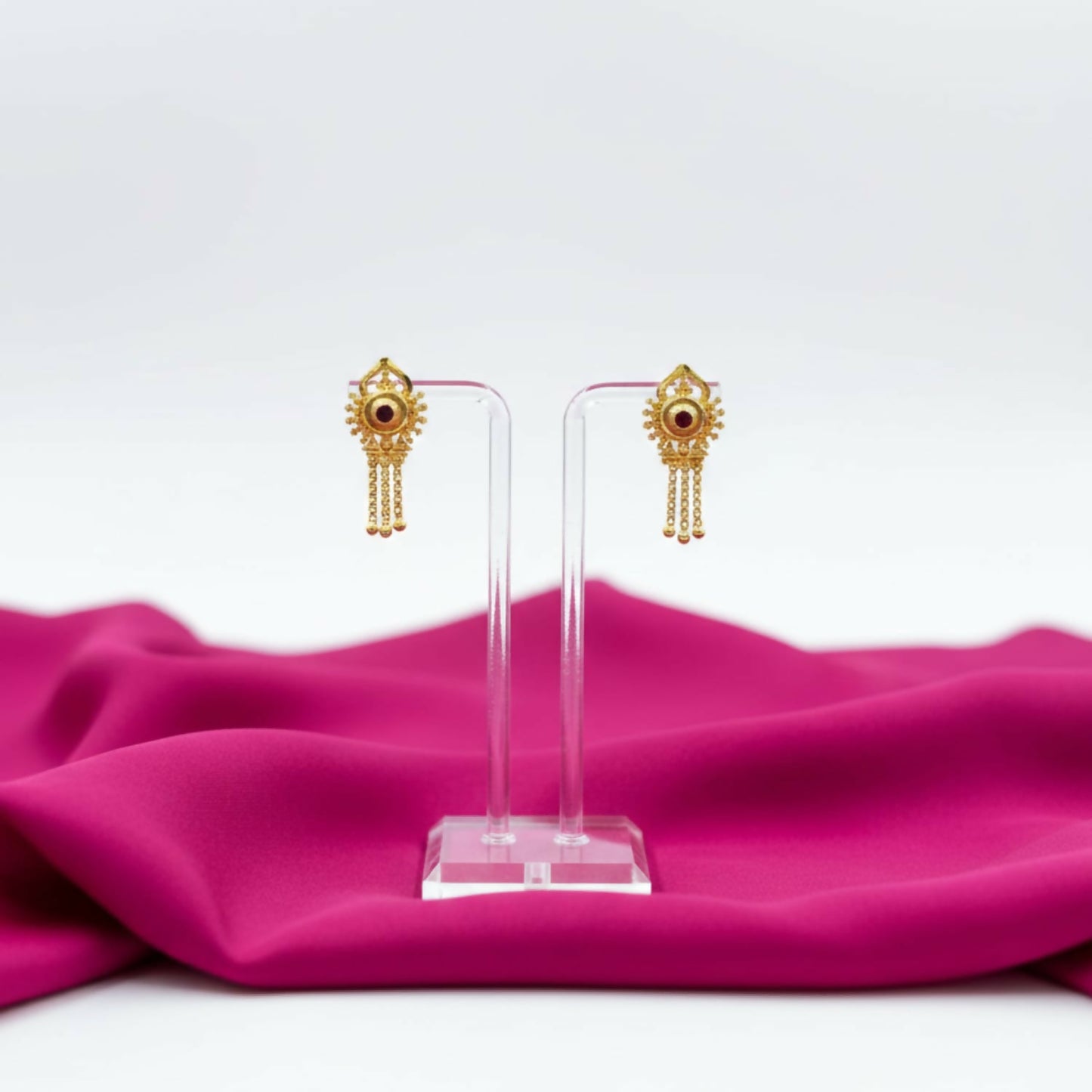 Pair of lightweight gold plated jhumka earrings with golden bead detailing