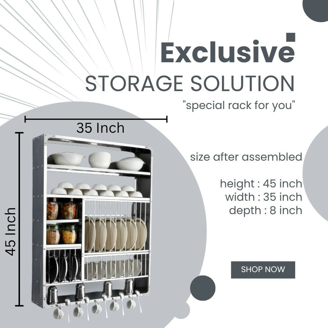 Wall-Mounted Stainless Steel Kitchen Dish Rack | 35×45 inch Heavy-Duty Storage Organizer