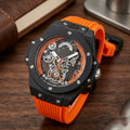 Premium Sporty Skeleton Automatic Look Watch for Men | Designer Orange Belt Analog Wrist Watch