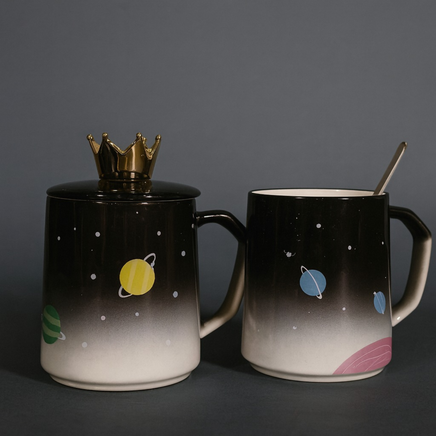 Premium Ceramic Dream Mug with Golden Crown Lid & Spoon | Luxury Galaxy Theme Coffee & Tea Cup for Home, Office & Gifting | Cute Designer Mug with Lid for Hot Beverages | Ideal Birthday, Anniversary & Festive Gift
