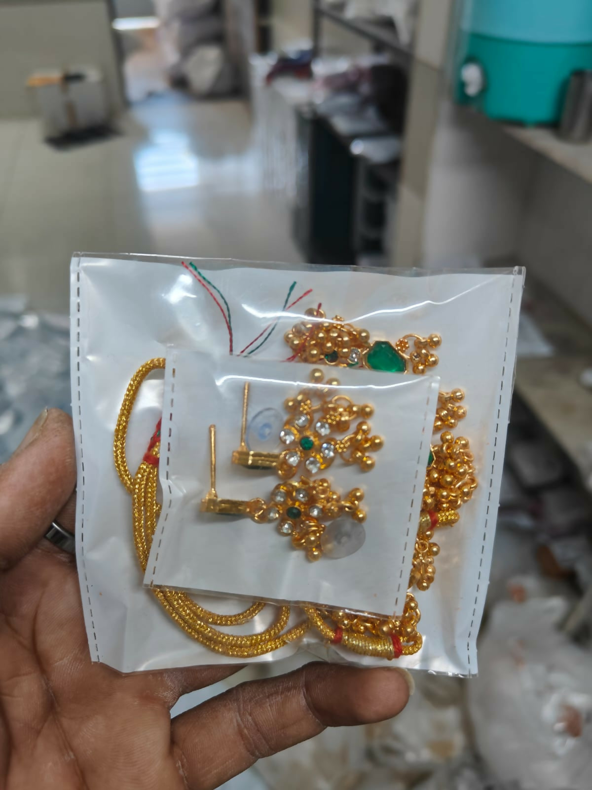 Traditional Gold-Plated Green Enamel Lotus Choker with Pearl Drops