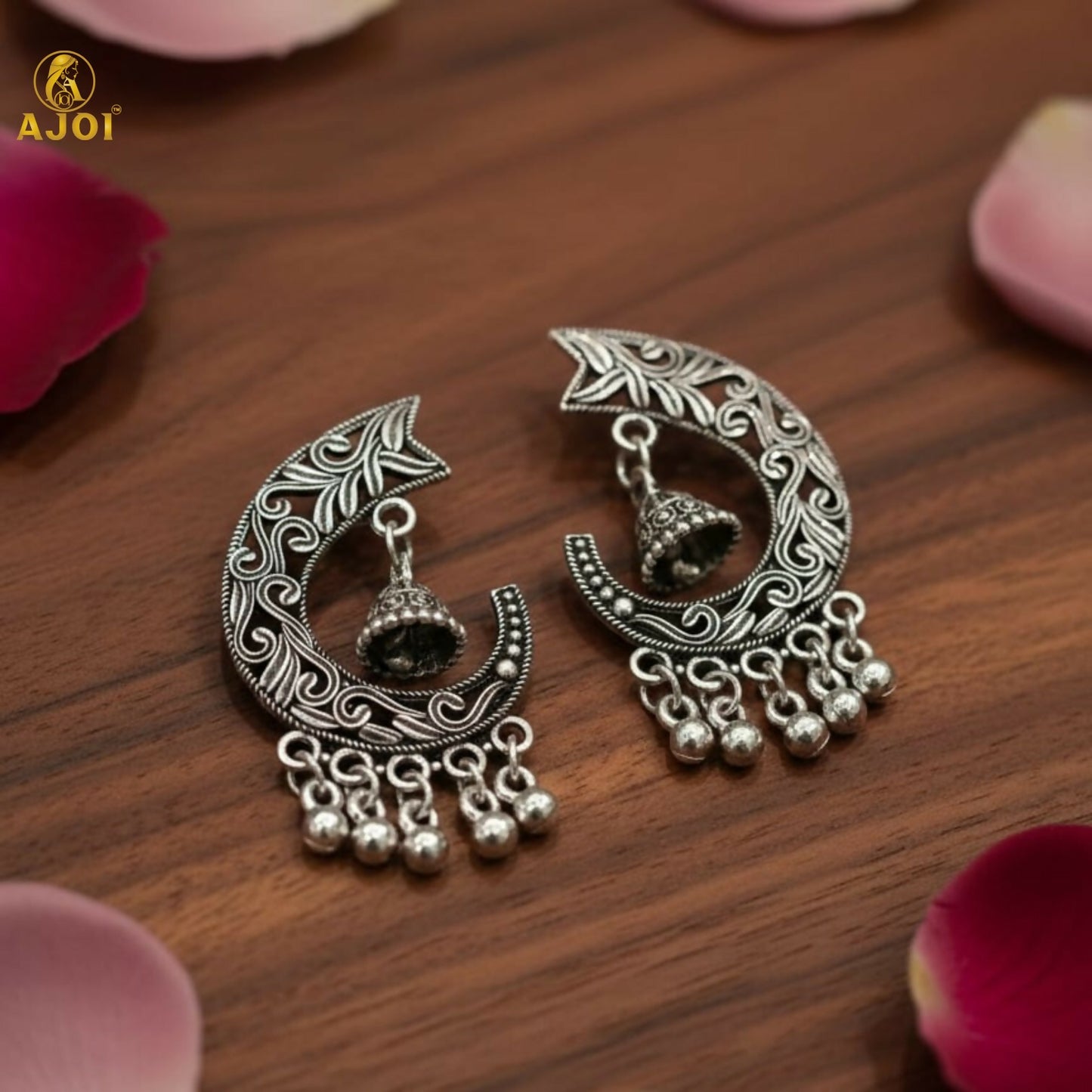 Chandrika Oxidized Silver Jhumka Earrings with Ghungroo Danglers