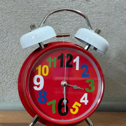 Red Twin Bell Alarm Clock with Colorful Numbers & Loud Ring for Heavy Sleepers