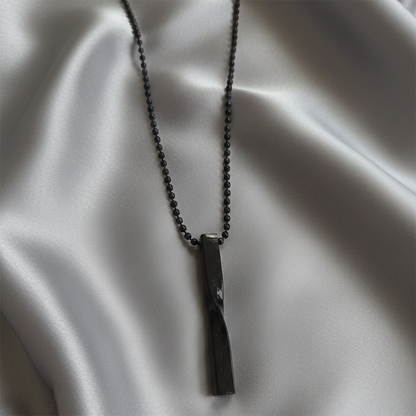 Sleek black twisted bar chain pendant front view