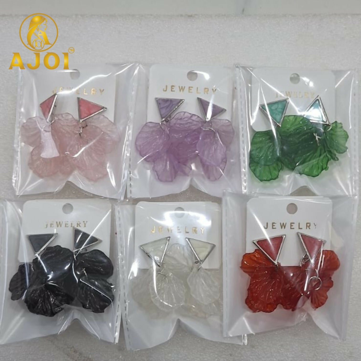 Set of six colorful floral gemstone drop earrings
