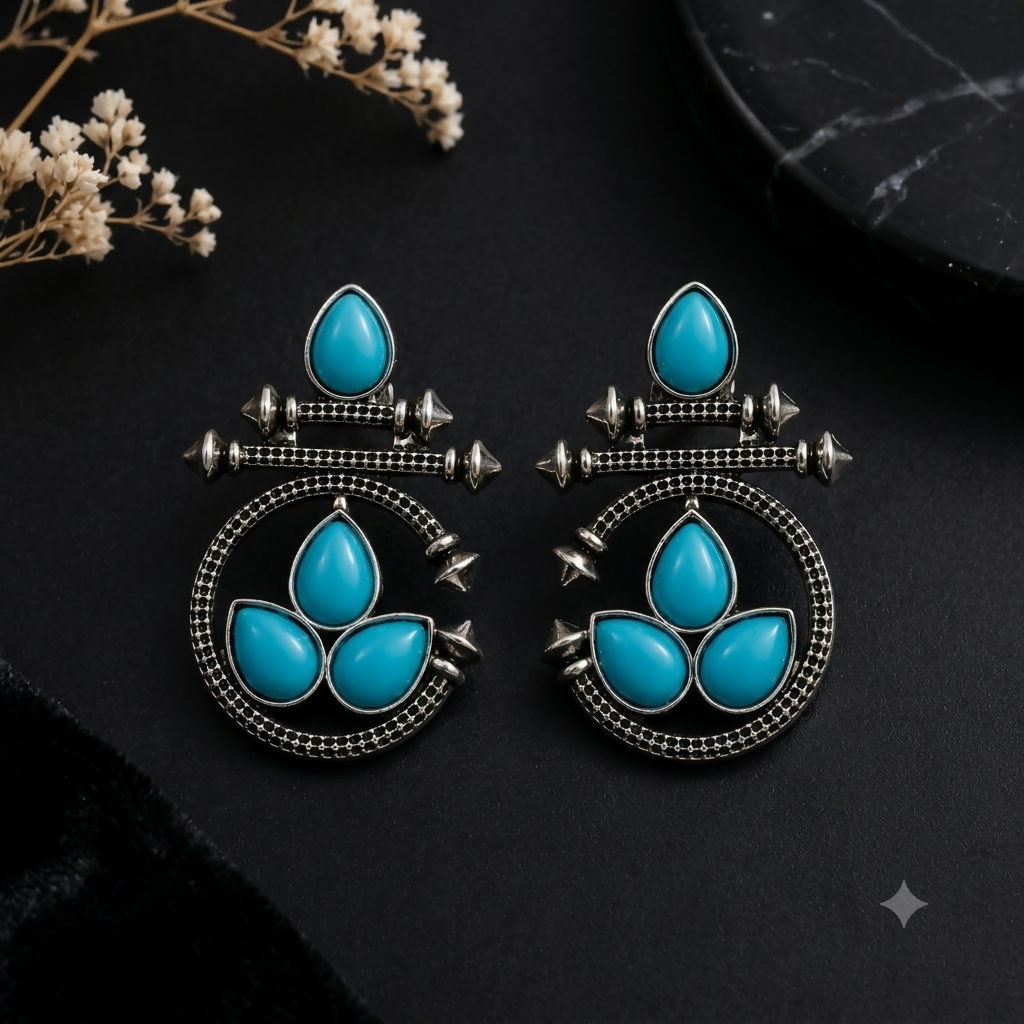 Side view of vintage style tribal earrings