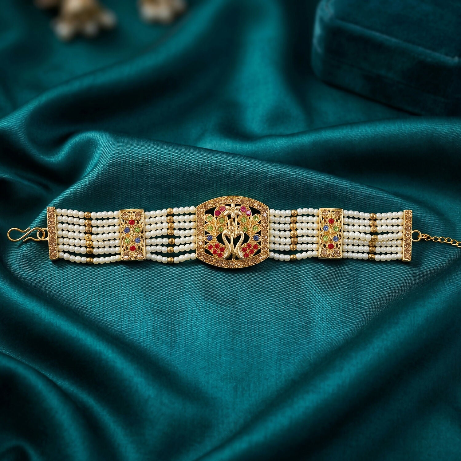 Floral design on pearl and stone bridal bracelet