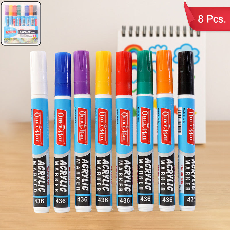 Soni Officamate Acrylic Marker Pen Set – 8 Vibrant Colors, Quick Dry, Multi-Surface, Water-Based & Non-Toxic