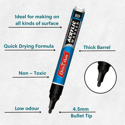 Soni Officamate Acrylic Marker Pen Set – 5 Color Pack, Water-Based, Quick Dry, Non-Toxic & Multi-Surface