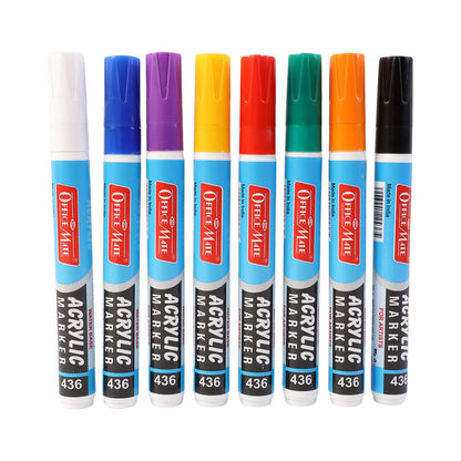 Officemate Acrylic Marker Pen Set – 8 Vibrant Colors, Quick Dry, Multi-Surface, Water-Based & Non-Toxic