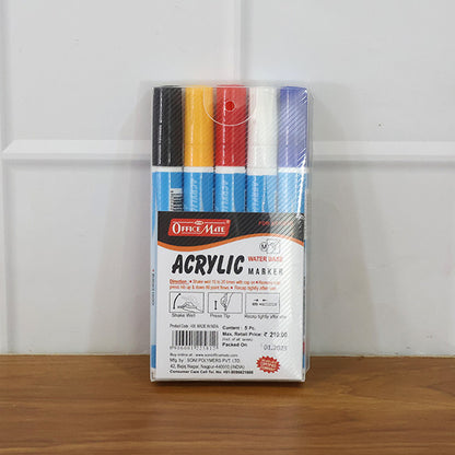 Soni Officamate Acrylic Marker Pen Set – 5 Color Pack, Water-Based, Quick Dry, Non-Toxic & Multi-Surface