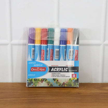 Soni Officamate Acrylic Marker Pen Set – 8 Vibrant Colors, Quick Dry, Multi-Surface, Water-Based & Non-Toxic