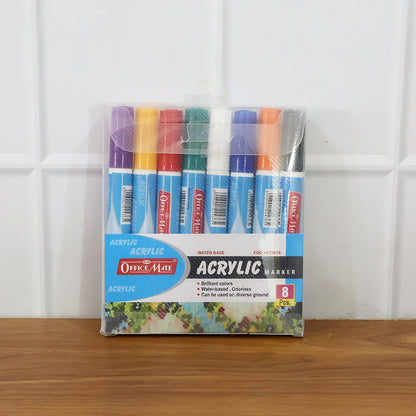 Officemate Acrylic Marker Pen Set – 8 Vibrant Colors, Quick Dry, Multi-Surface, Water-Based & Non-Toxic