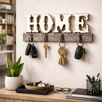 Wooden HOME Key Holder Wall Mount with Hooks for Keys Organizer