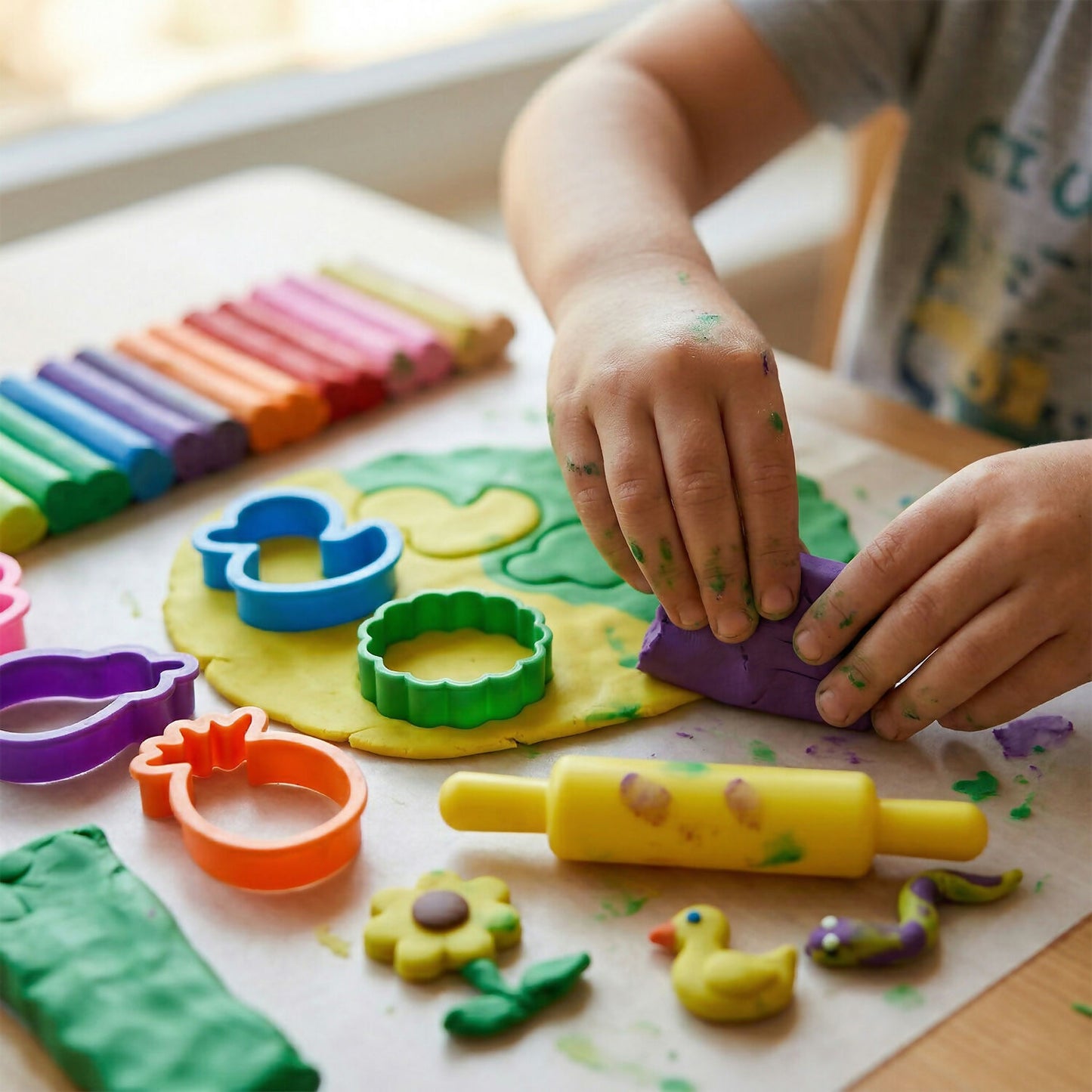 NARA Kids Creative Modelling Clay Set 24 Colors with Moulds & Roller Educational DIY Art & Craft Play Dough Kit (100Gm)