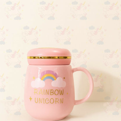 Unicorn Ceramic Mug with Pink Heart Lid | Cute Milk Coffee Mug for Girls (Design and colour may vary)