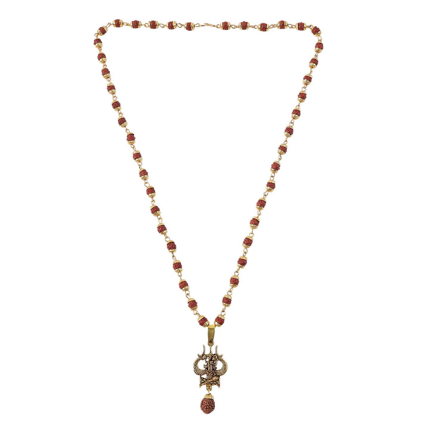 Rudraksha Hanuman Trishul Pendant Gold Beaded Necklace