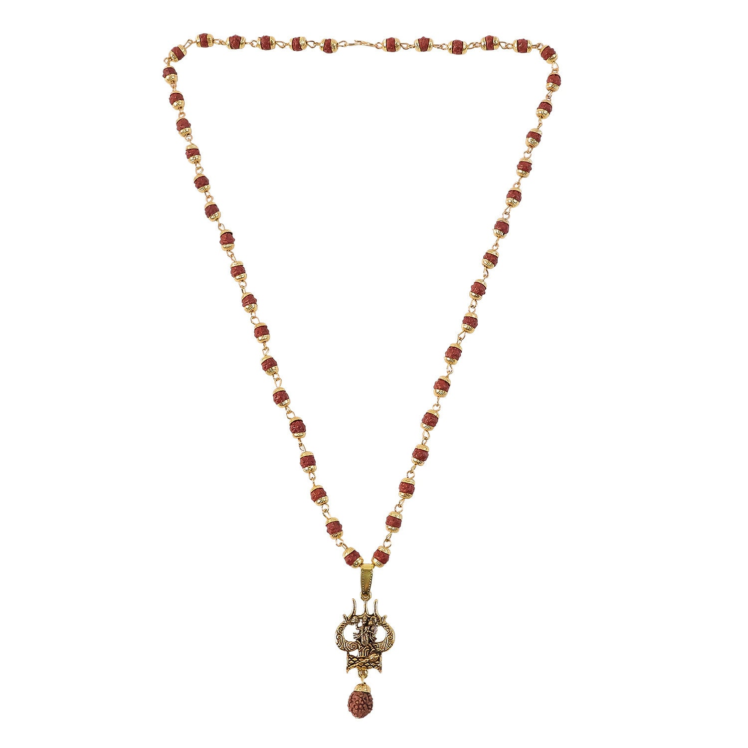 Rudraksha Hanuman Trishul Pendant Gold Beaded Necklace