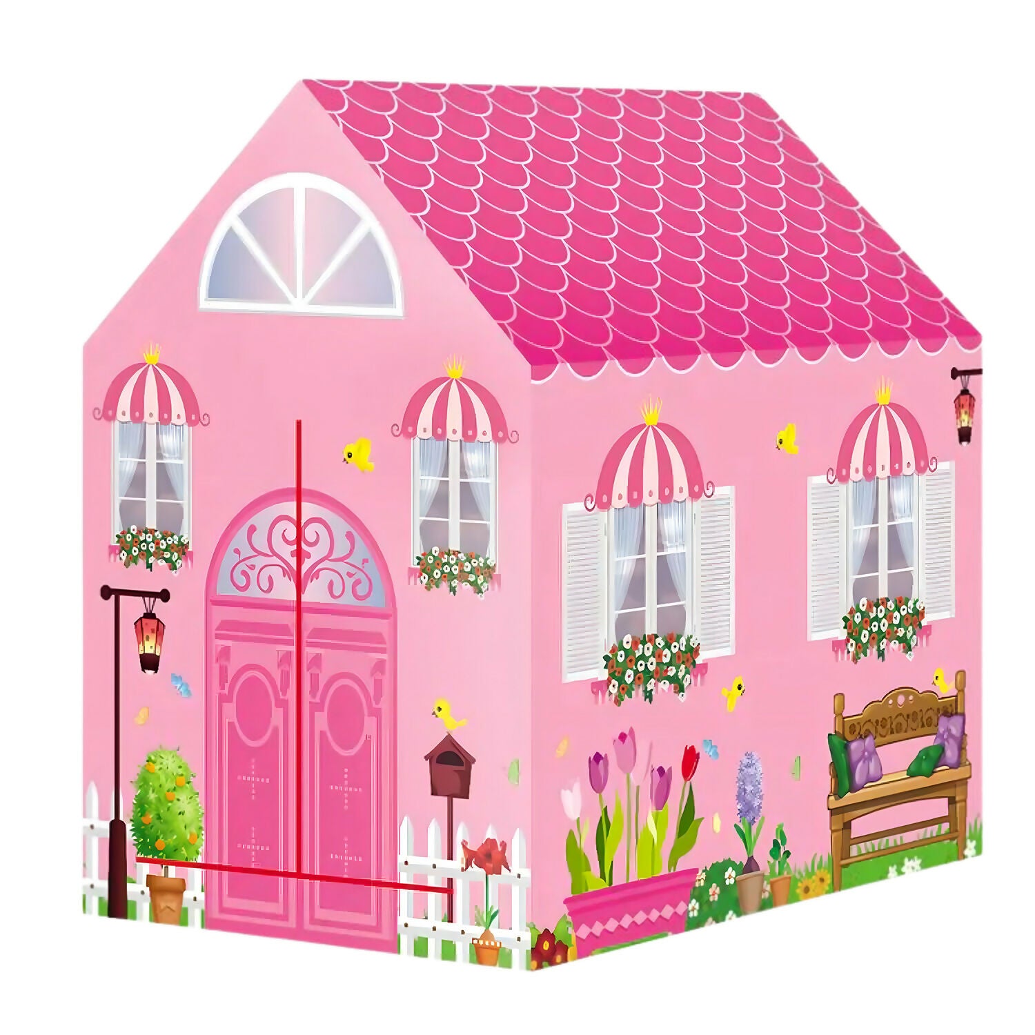 Pink Foldable Kids Play Tent House with Printed Home Design for Indoor & Outdoor Fun